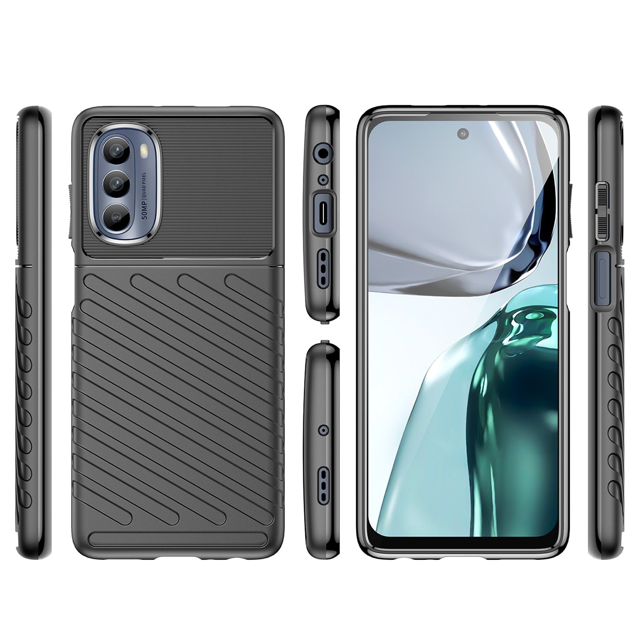 Thunder Case för Motorola Moto G62 5G silikonskyddande fodral svart
