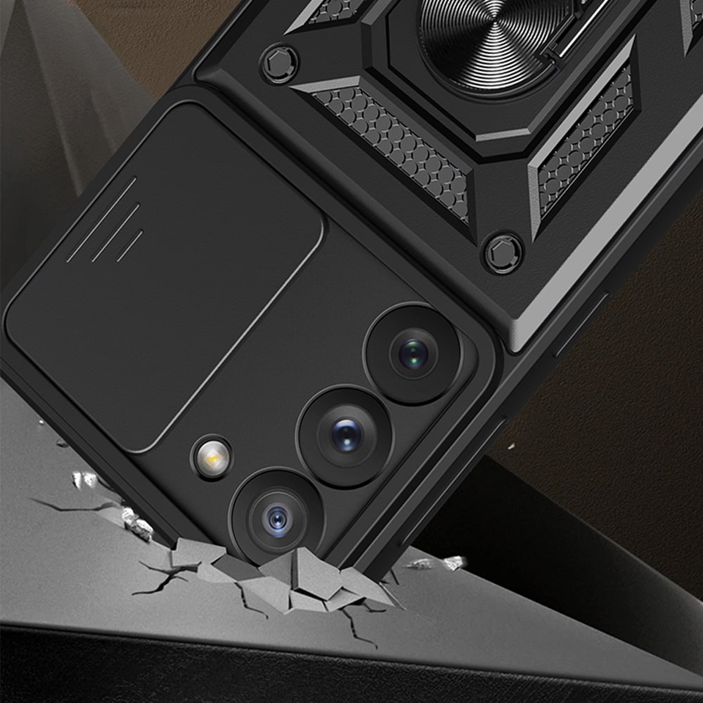 Hybrid Armor Camshield-fodral för Samsung Galaxy S23+ pansarskydd med kameraskydd röd