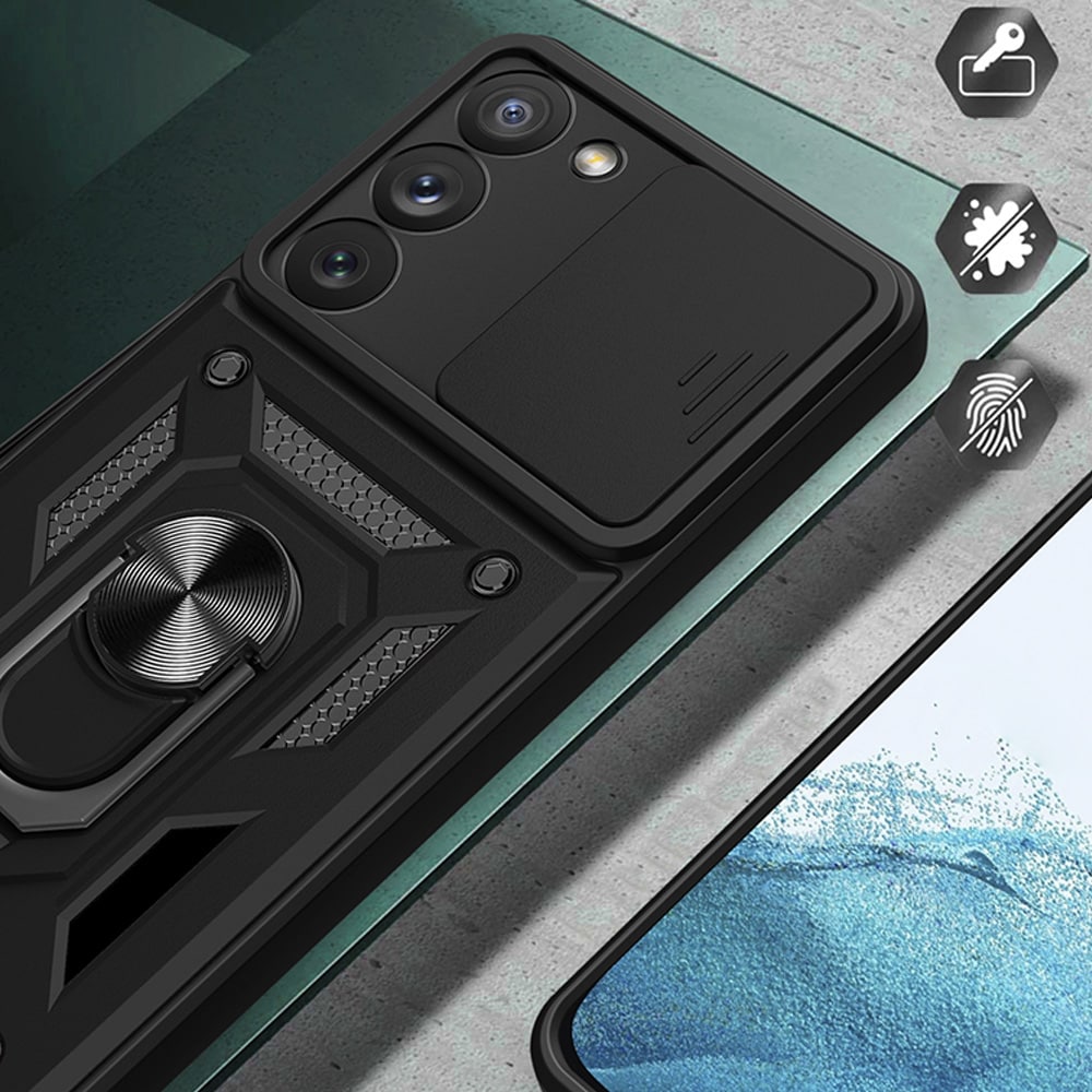 Hybrid Armor Camshield-fodral för Samsung Galaxy S23+ pansarskydd med kameraskydd röd