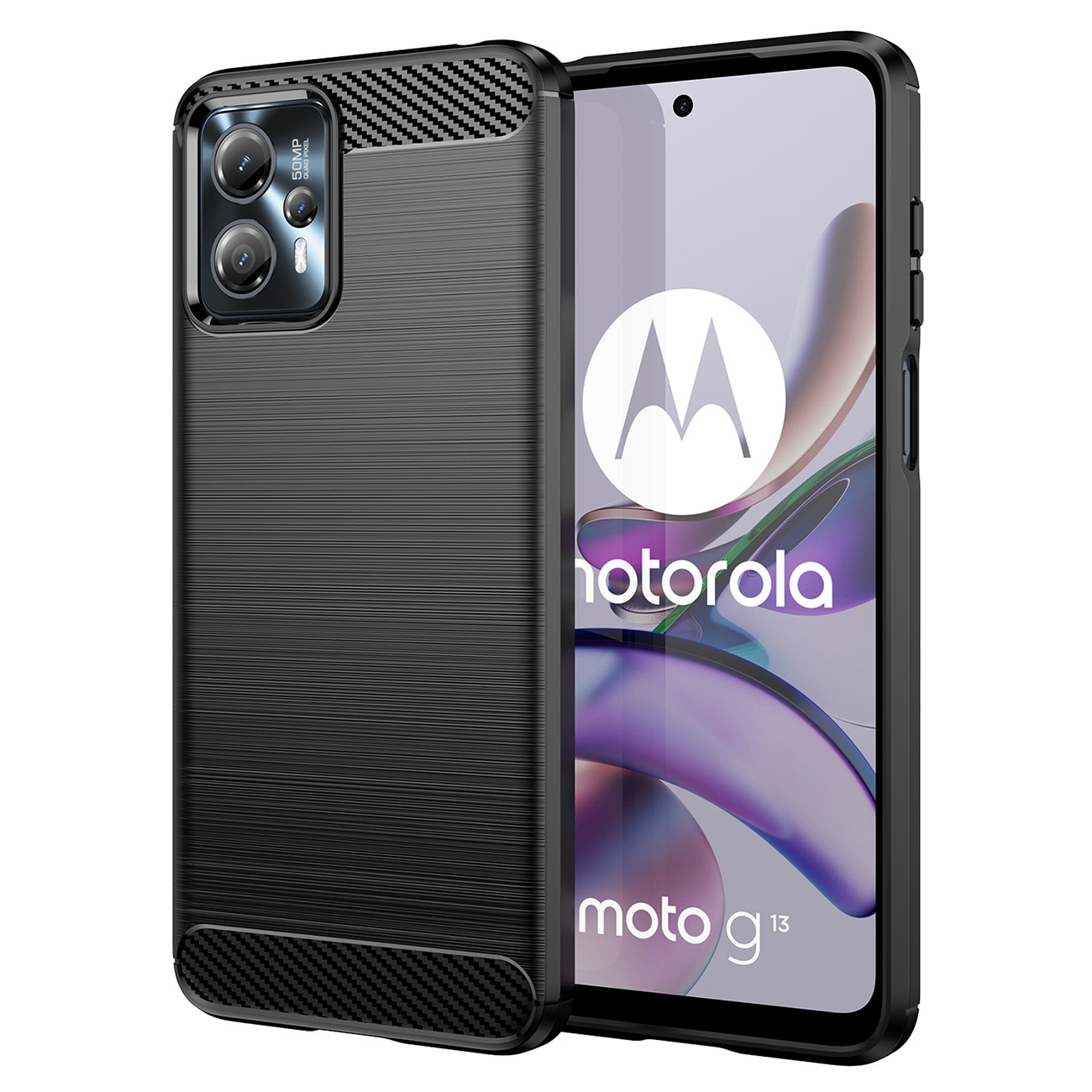 Kolfiberfodral för Motorola Moto G13 flexibel silikon kolfiberskydd svart