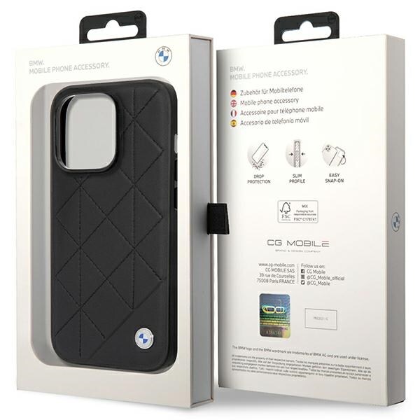 Fodral BMW BMHCP14L22RQDK iPhone 14 Pro 6,1" svart/svart Quiltat läder