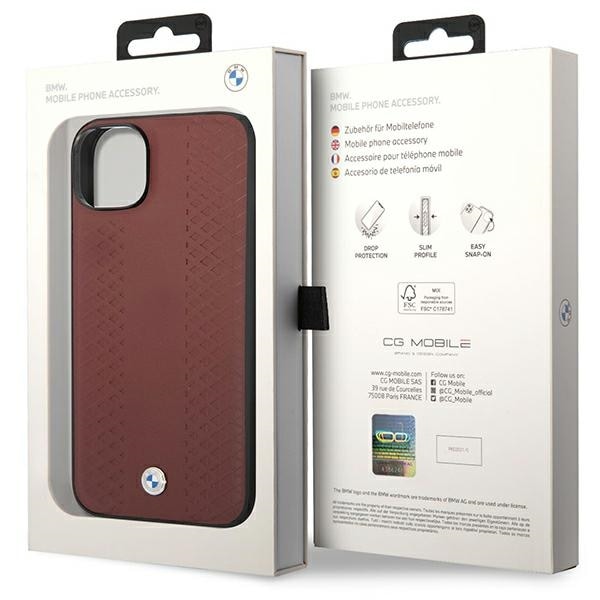 Fodral BMW BMHCP14S22RFGR iPhone 14 6,1" Burgundy/burgundy Läder Diamantmönster