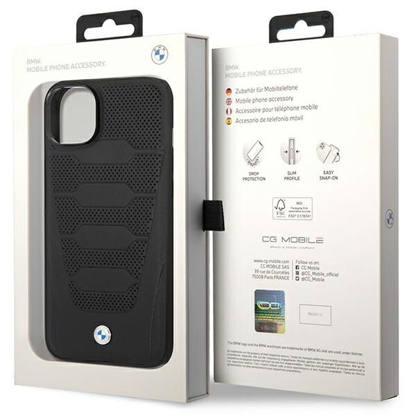 Fodral BMW BMHCP14S22RPSK iPhone 14 6,1" svart/svart Lädersäten Mönster