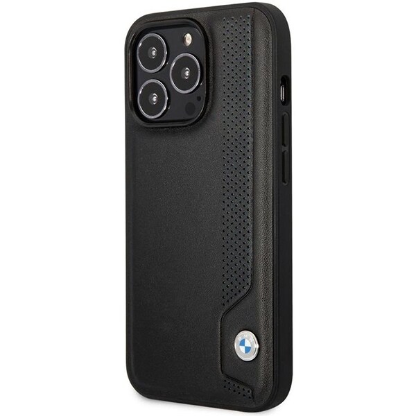 Fodral BMW BMHCP14X22RBDK iPhone 14 Pro Max 6,7" svart/svart hårdfodral Läder Blå prickar
