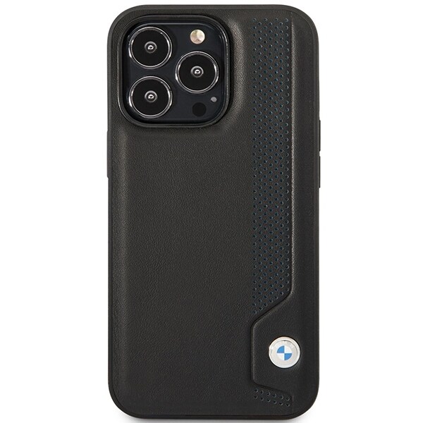 Fodral BMW BMHCP14X22RBDK iPhone 14 Pro Max 6,7" svart/svart hårdfodral Läder Blå prickar