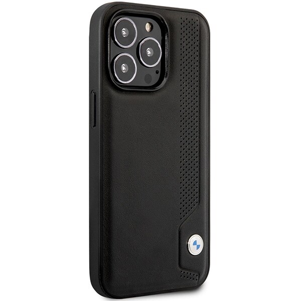 Fodral BMW BMHCP14X22RBDK iPhone 14 Pro Max 6,7" svart/svart hårdfodral Läder Blå prickar