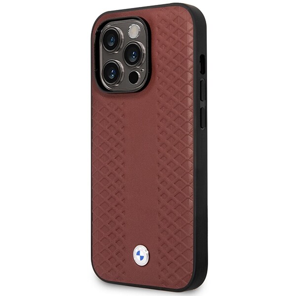 Fodral BMW BMHMP14L22RFGR iPhone 14 Pro 6,1" Burgundy/burgundy Läder Diamantmönster MagSafe