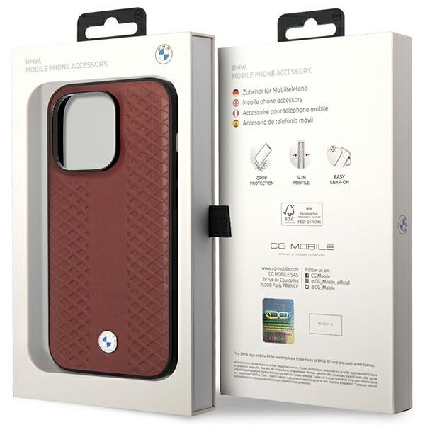 Fodral BMW BMHMP14L22RFGR iPhone 14 Pro 6,1" Burgundy/burgundy Läder Diamantmönster MagSafe