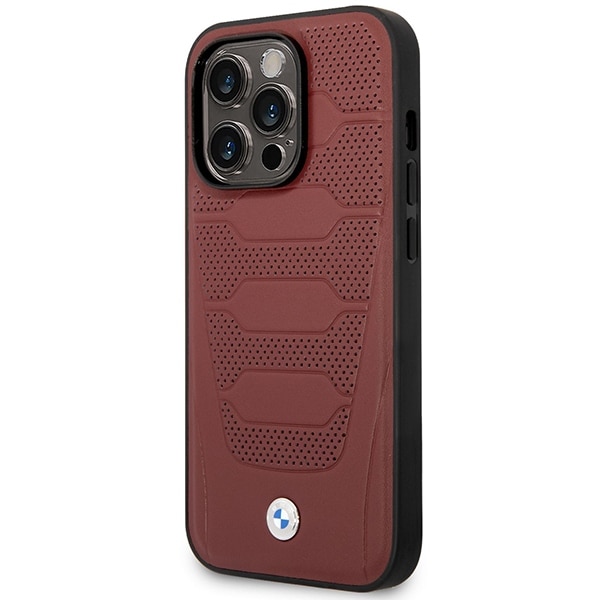 Fodral BMW BMHMP14L22RPSR iPhone 14 Pro 6,1" Burgundy/burgundy Lädersäten mönster MagSafe