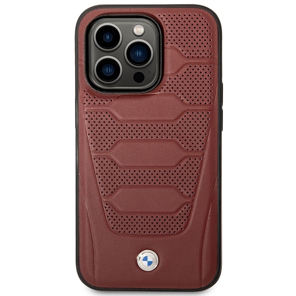 Fodral BMW BMHMP14L22RPSR iPhone 14 Pro 6,1" Burgundy/burgundy Lädersäten mönster MagSafe