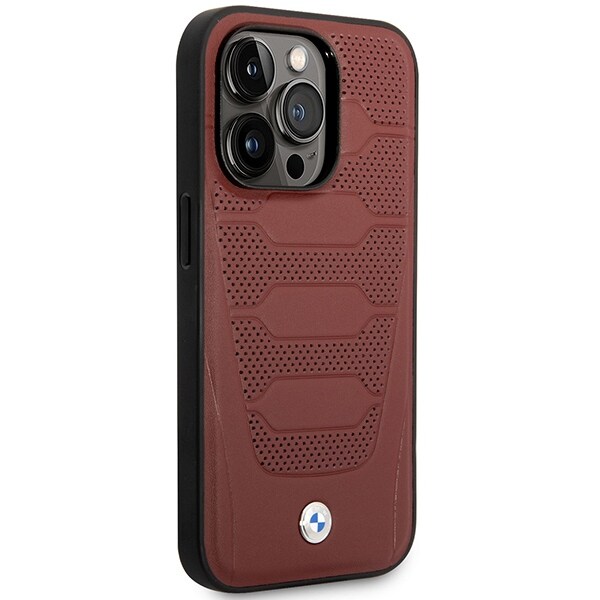 Fodral BMW BMHMP14L22RPSR iPhone 14 Pro 6,1" Burgundy/burgundy Lädersäten mönster MagSafe