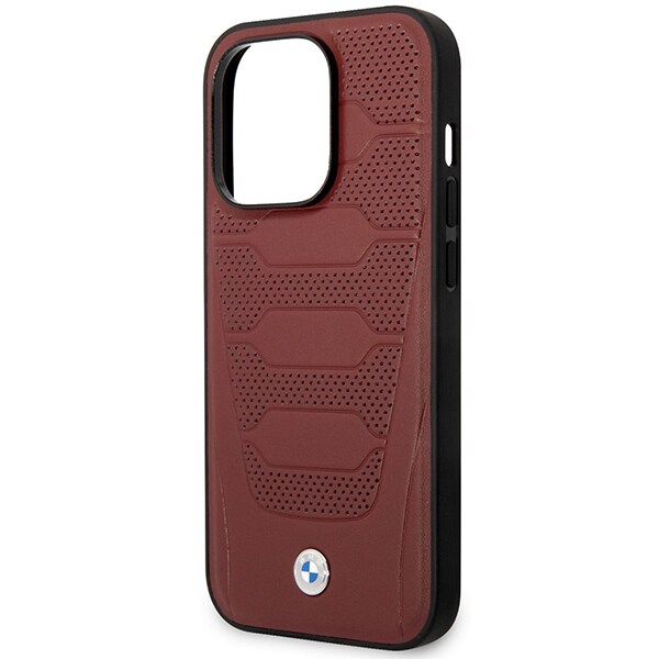 Fodral BMW BMHMP14L22RPSR iPhone 14 Pro 6,1" Burgundy/burgundy Lädersäten mönster MagSafe