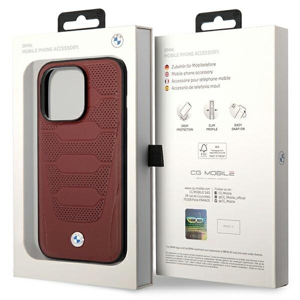 Fodral BMW BMHMP14L22RPSR iPhone 14 Pro 6,1" Burgundy/burgundy Lädersäten mönster MagSafe