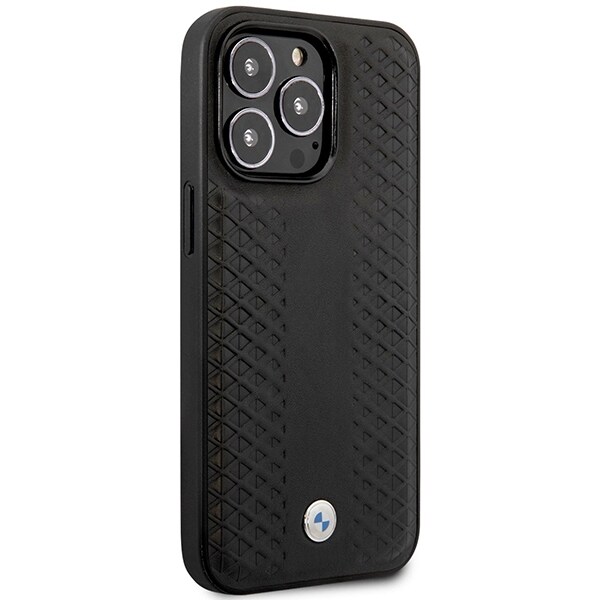 Fodral BMW BMHMP14X22RFGK iPhone 14 Pro Max 6,7" svart/svart Läder Diamantmönster MagSafe