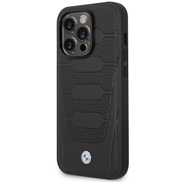 Fodral BMW BMHMP14X22RPSK iPhone 14 Pro Max 6,7" svart/svart Lädersitsar Mönster MagSafe
