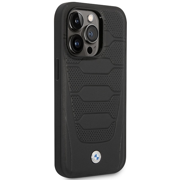 Fodral BMW BMHMP14X22RPSK iPhone 14 Pro Max 6,7" svart/svart Lädersitsar Mönster MagSafe