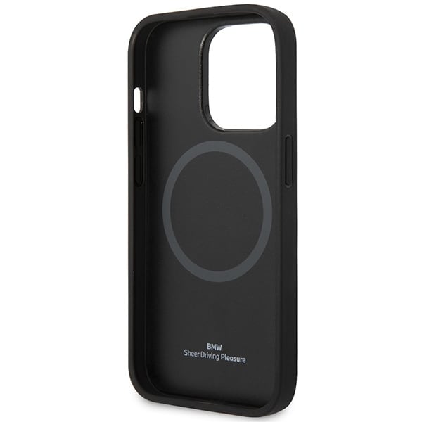 Fodral BMW BMHMP14X22RPSK iPhone 14 Pro Max 6,7" svart/svart Lädersitsar Mönster MagSafe