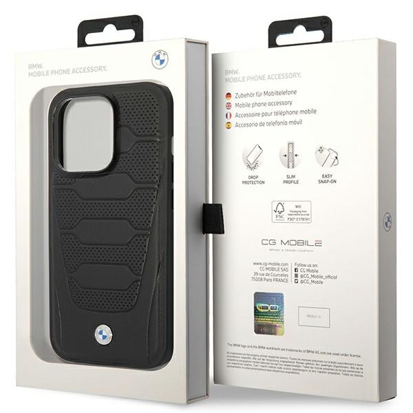 Fodral BMW BMHMP14X22RPSK iPhone 14 Pro Max 6,7" svart/svart Lädersitsar Mönster MagSafe