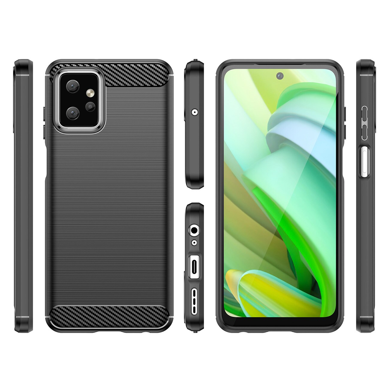 Carbon Case til Motorola Moto G Power 2023 fleksibelt silikone carbon cover sort