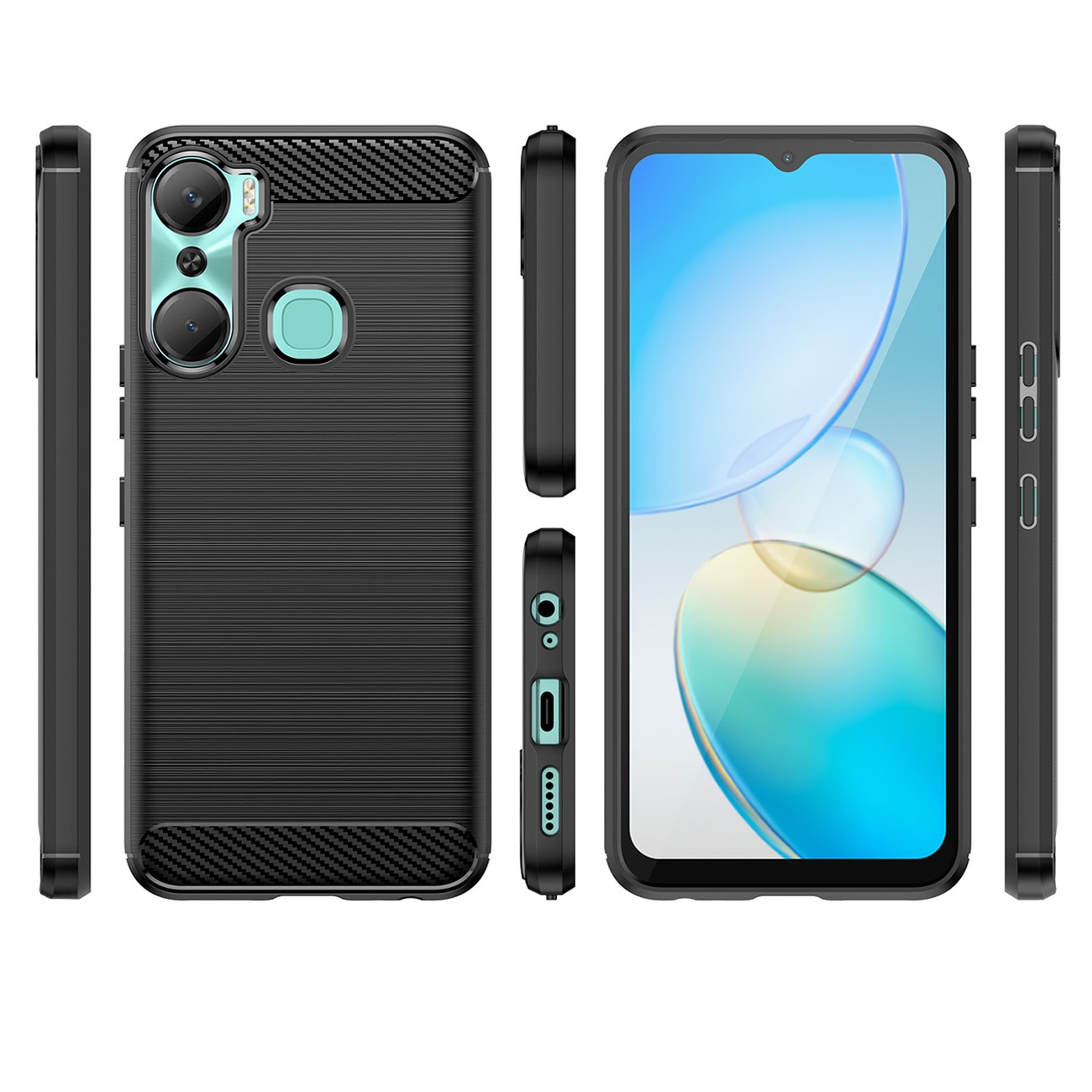 Carbon Case etui til Infinix Hot 12 Pro fleksibelt silikone carbon cover sort