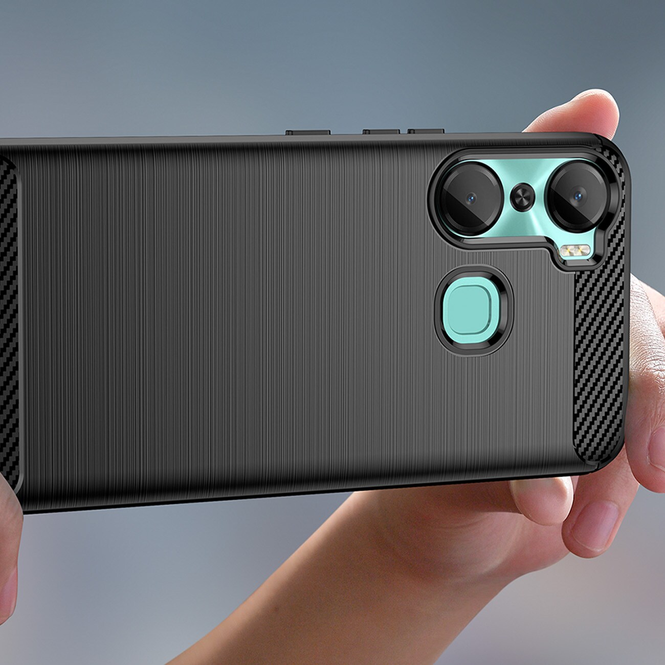 Carbon Case etui til Infinix Hot 12 Pro fleksibelt silikone carbon cover sort