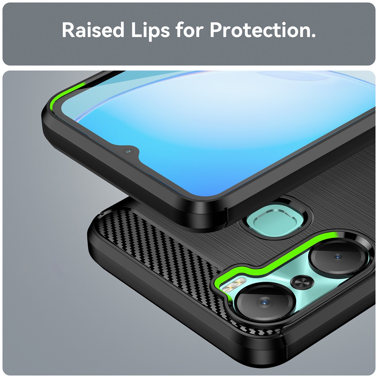 Carbon Case etui til Infinix Hot 12 Pro fleksibelt silikone carbon cover sort