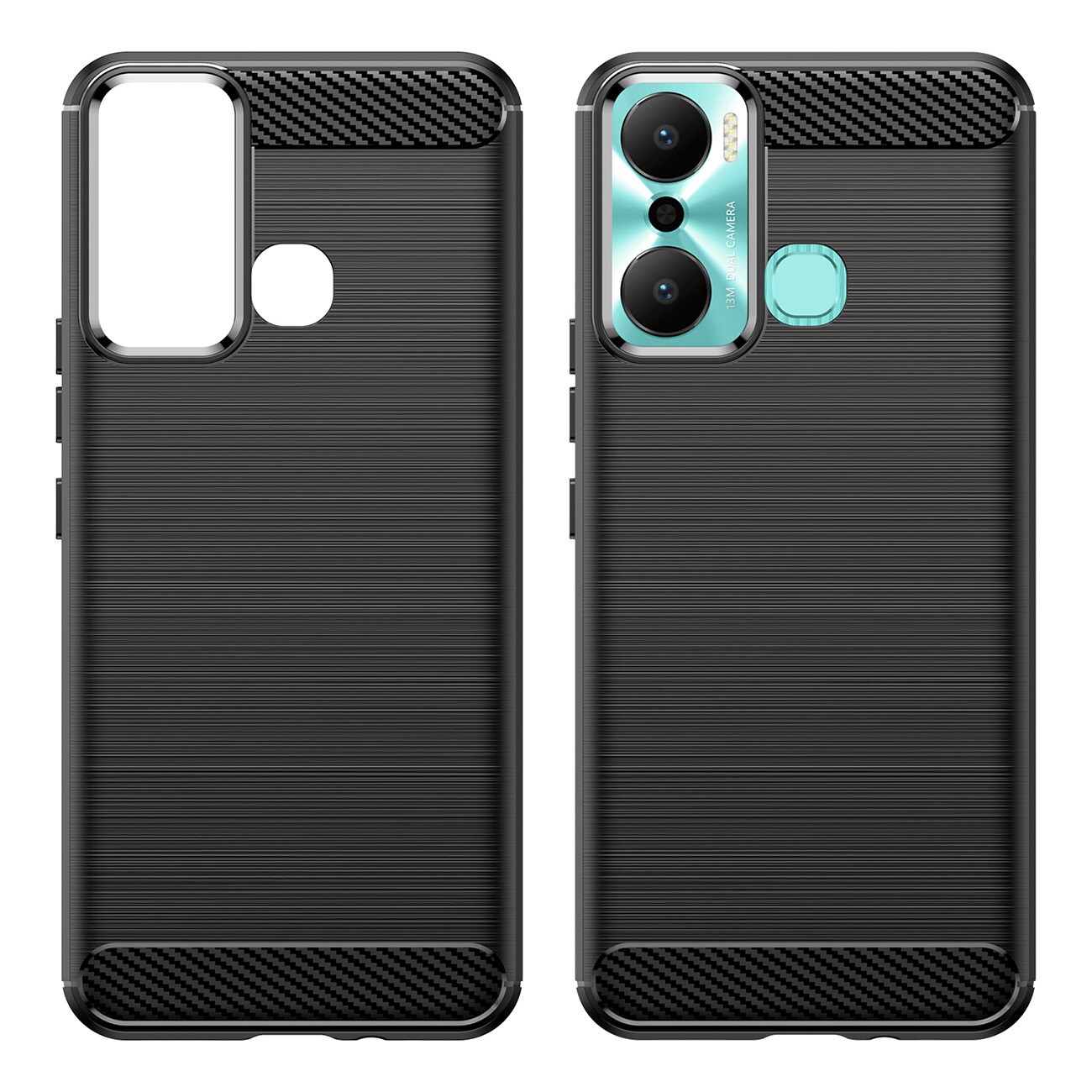 Carbon Case etui til Infinix Hot 20 Play fleksibelt silikone carbon cover sort