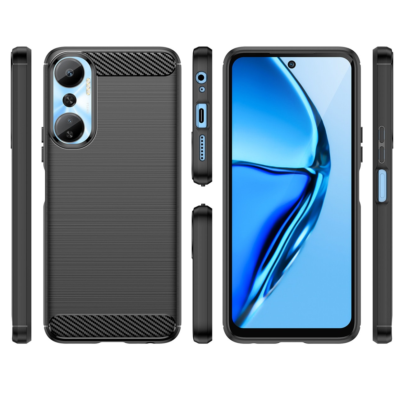 Carbon Case etui til Infinix Hot 20 fleksibelt silikone carbon cover sort