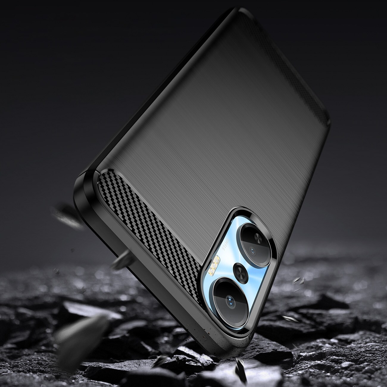 Carbon Case etui til Infinix Hot 20 fleksibelt silikone carbon cover sort