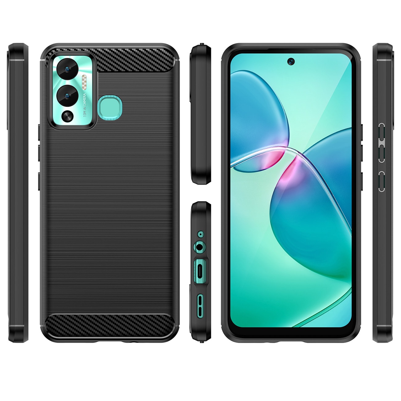 Carbon Case etui til Infinix Hot 12 Play NFC / Hot 12 Play fleksibelt silikone carbon cover sort