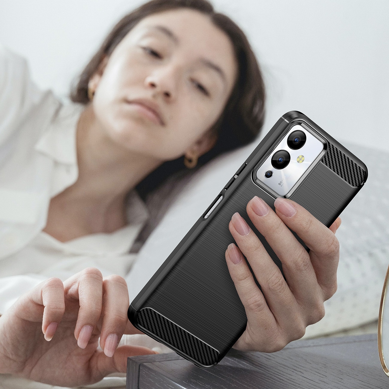 Carbon Case etui til Infinix Note 12i fleksibelt silikone carbon cover sort