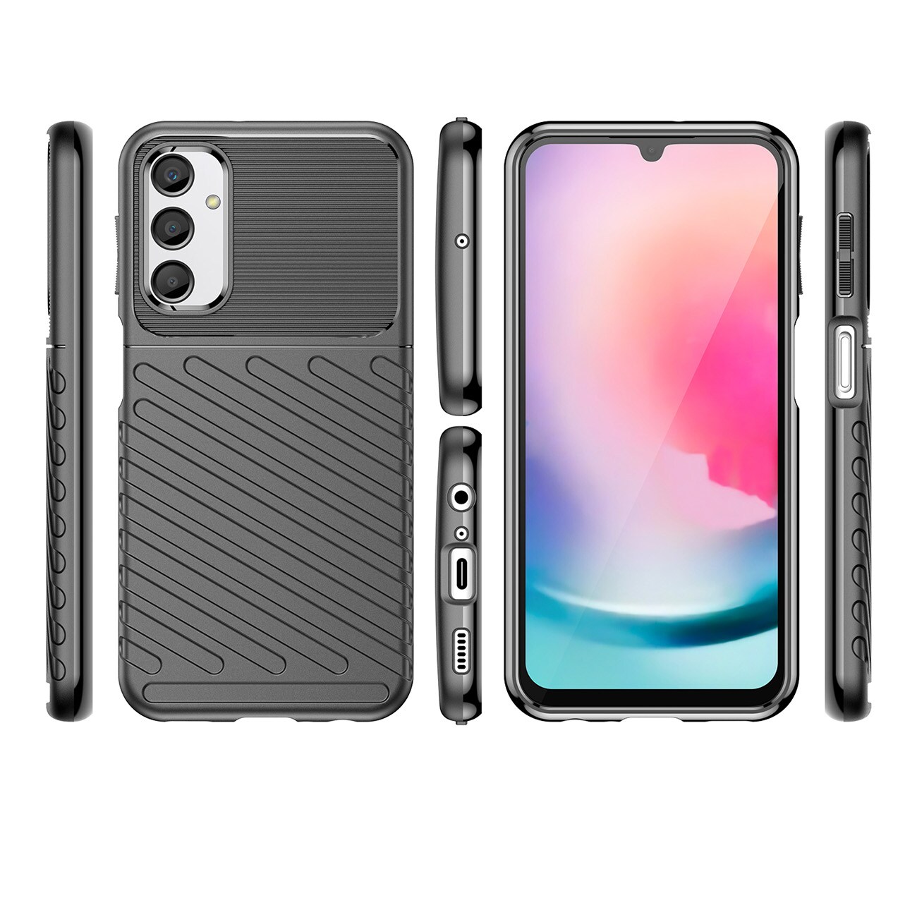 Thunder Case fodral för Samsung Galaxy A24 4G silikon pansar fodral svart