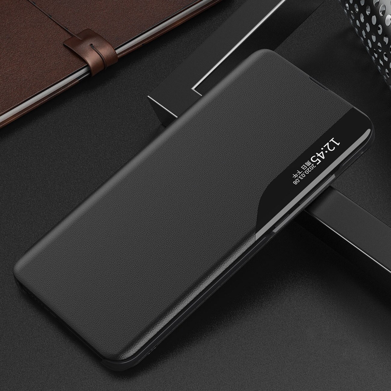 Eco Leather View Case cover til Samsung Galaxy A24 4G med flipstativ sort