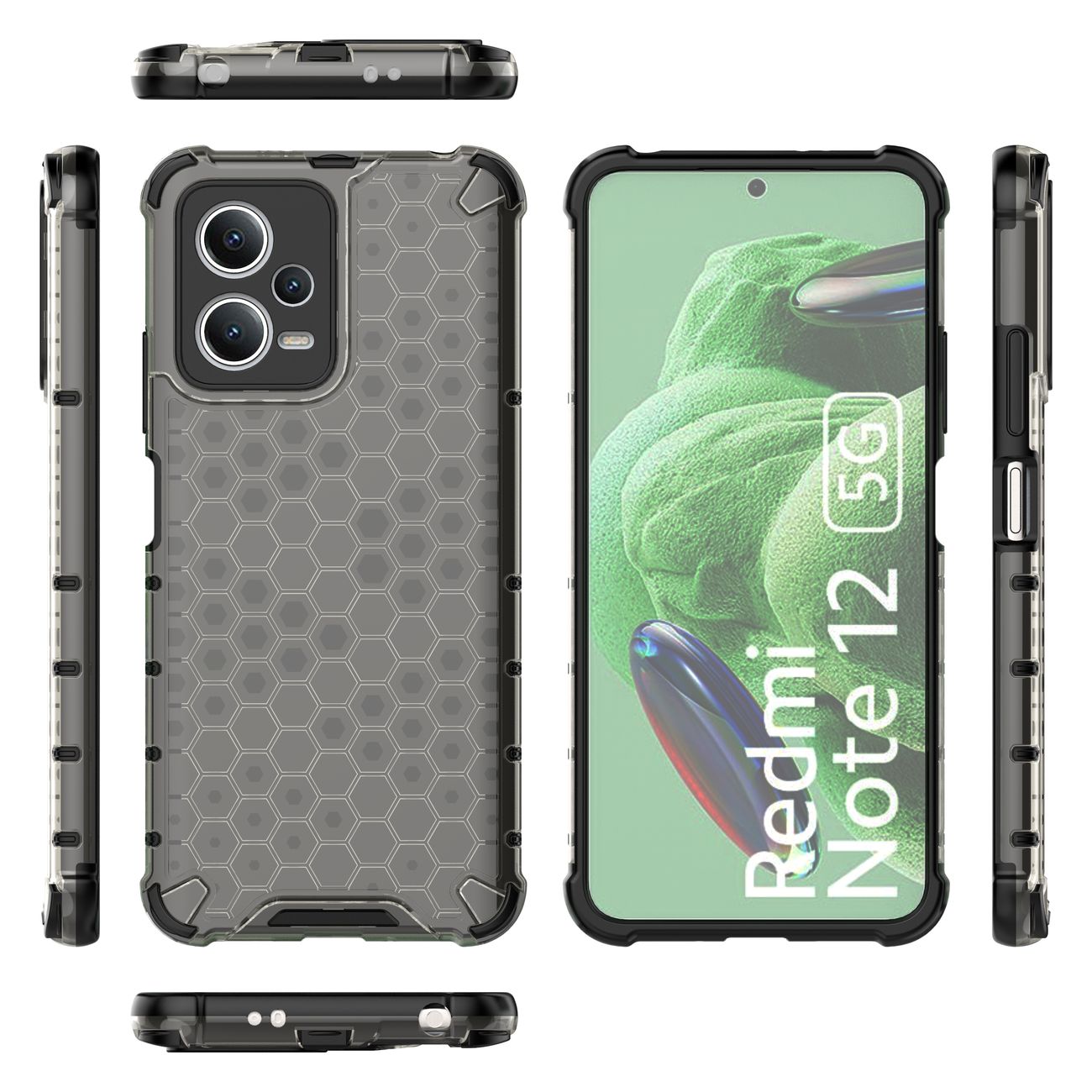 Honeycomb-etui til Xiaomi Redmi Note 12 5G / Poco X5 5G pansret hybridcover sort