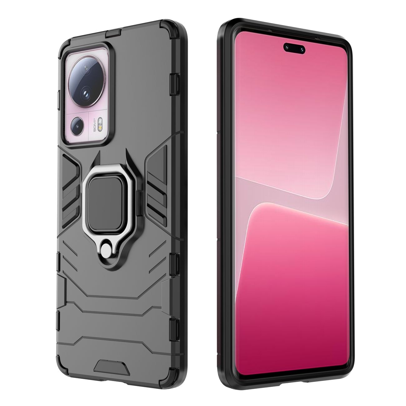 Ring Armor etui til Xiaomi 13 Lite panserdæksel magnetisk holder ring sort