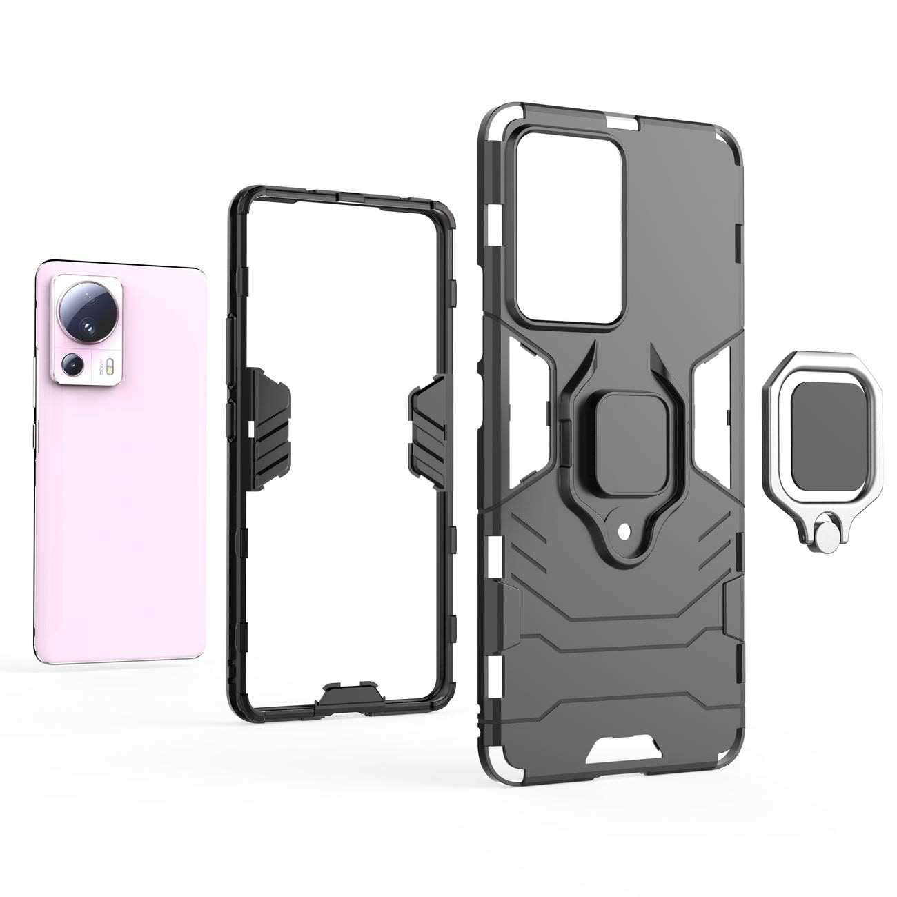 Ring Armor etui til Xiaomi 13 Lite panserdæksel magnetisk holder ring sort