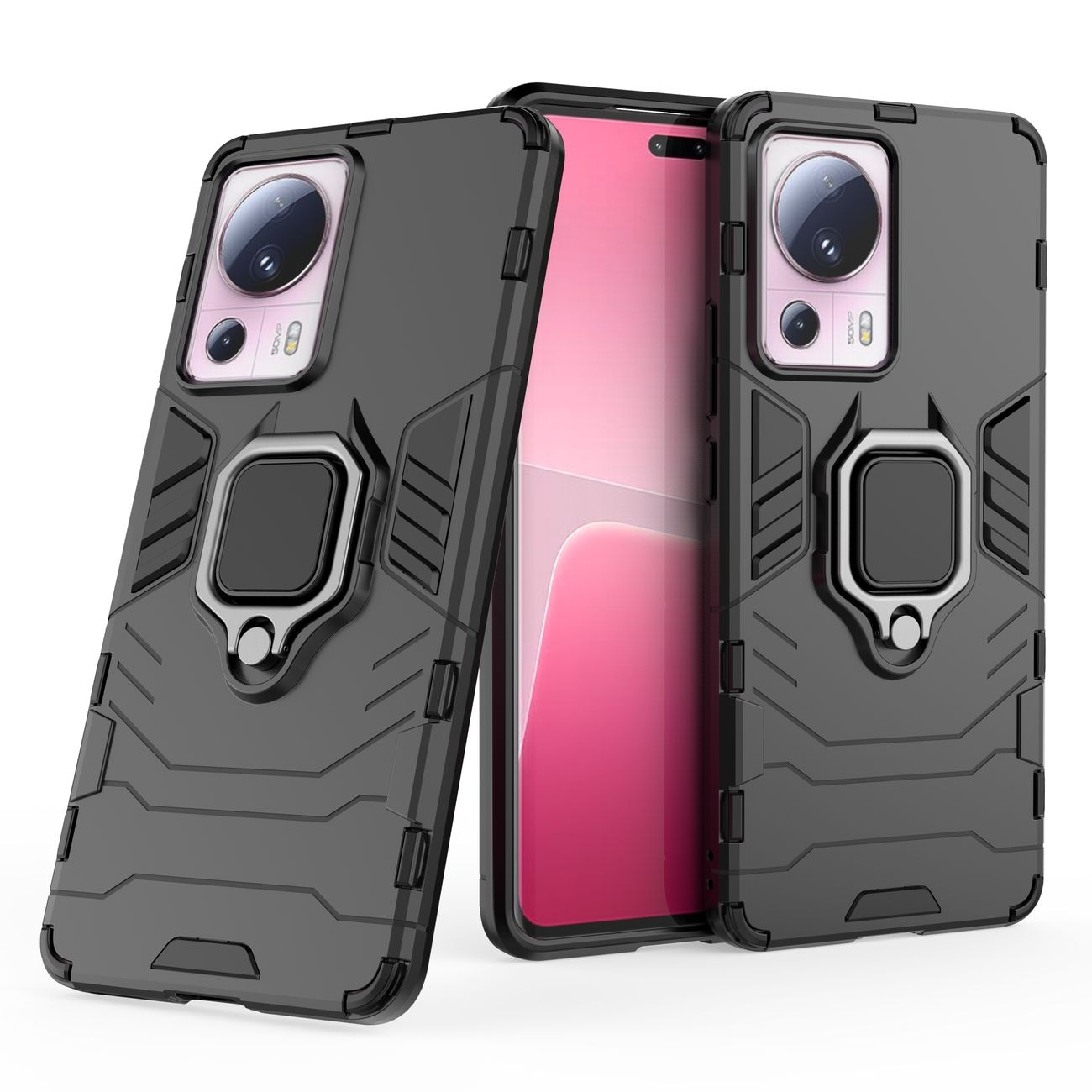 Ring Armor etui til Xiaomi 13 Lite panserdæksel magnetisk holder ring sort