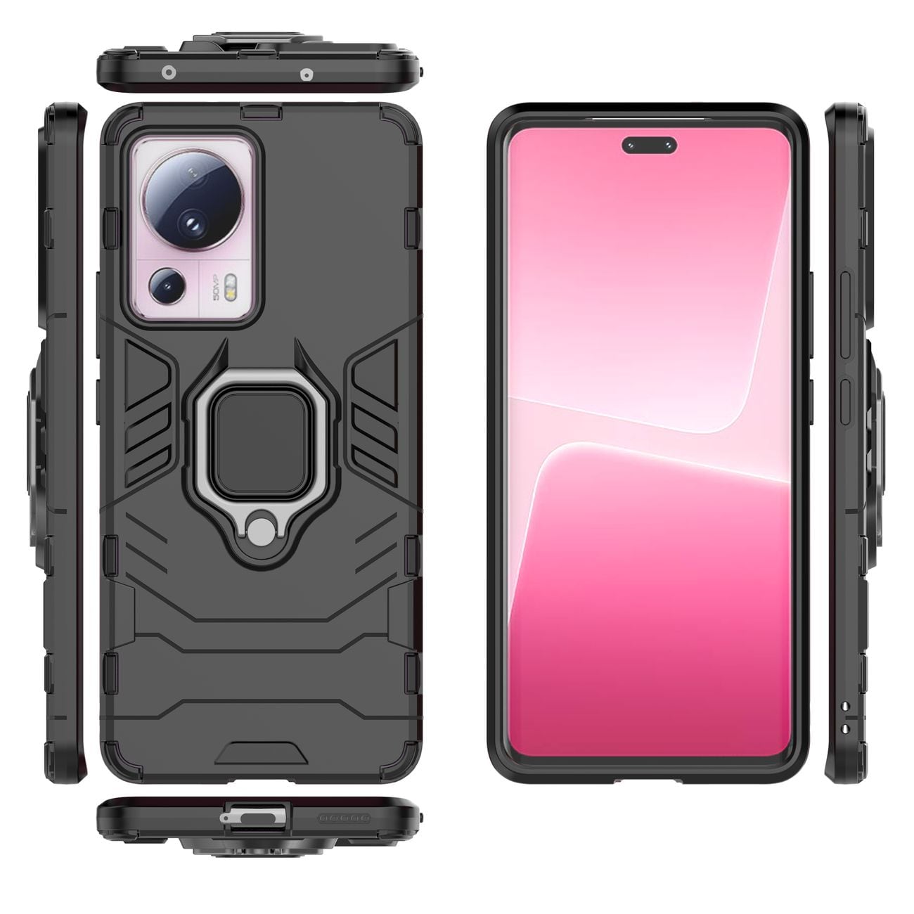 Ring Armor etui til Xiaomi 13 Lite panserdæksel magnetisk holder ring sort