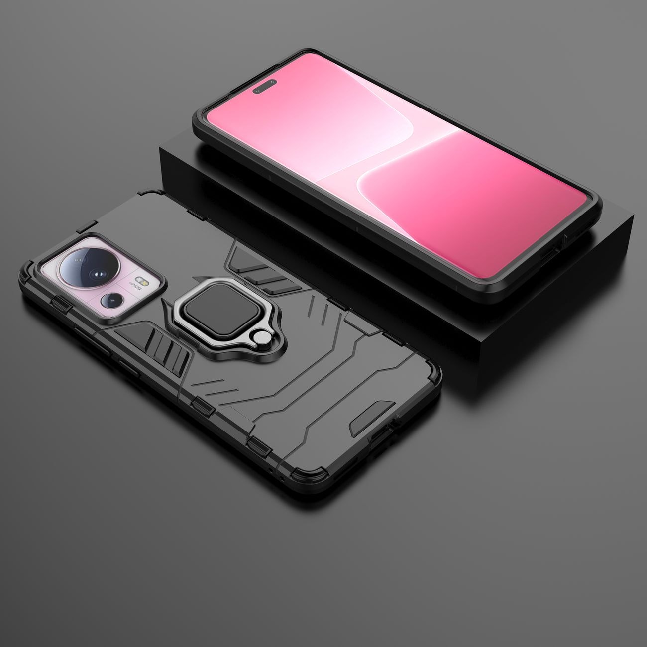 Ring Armor etui til Xiaomi 13 Lite panserdæksel magnetisk holder ring sort
