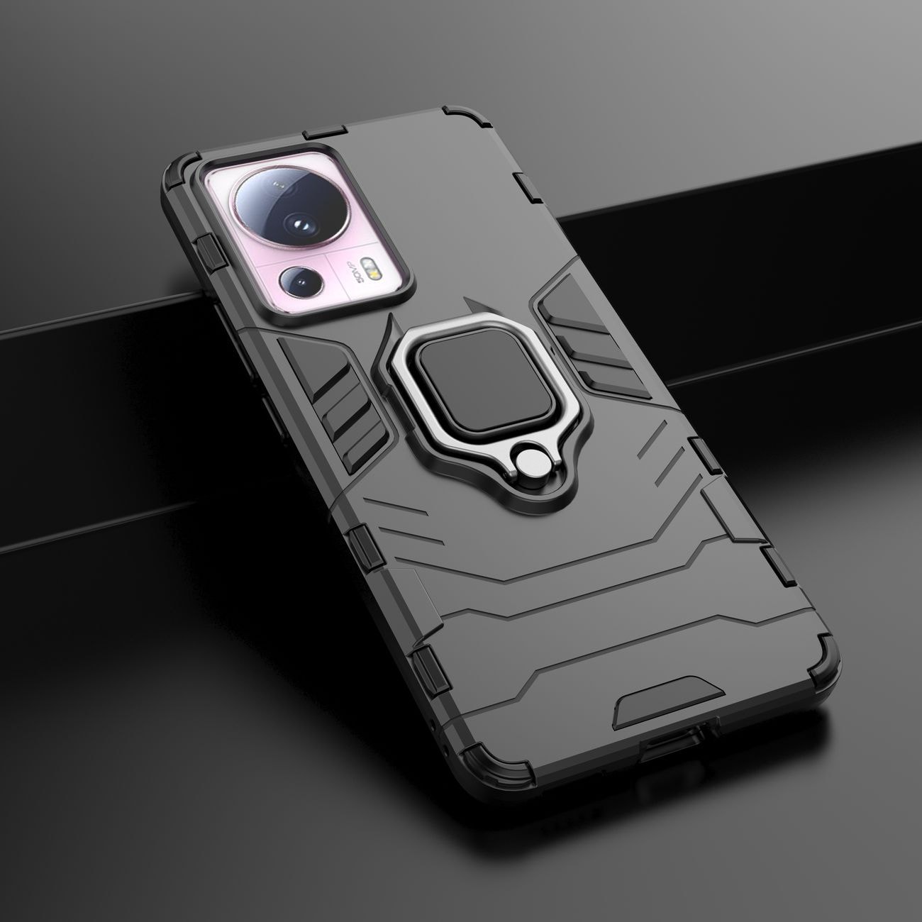 Ring Armor etui til Xiaomi 13 Lite panserdæksel magnetisk holder ring sort