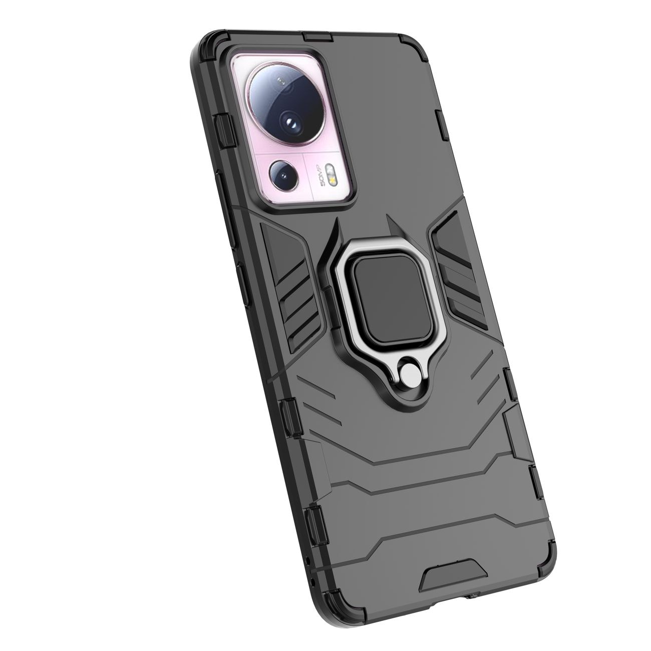 Ring Armor etui til Xiaomi 13 Lite panserdæksel magnetisk holder ring sort