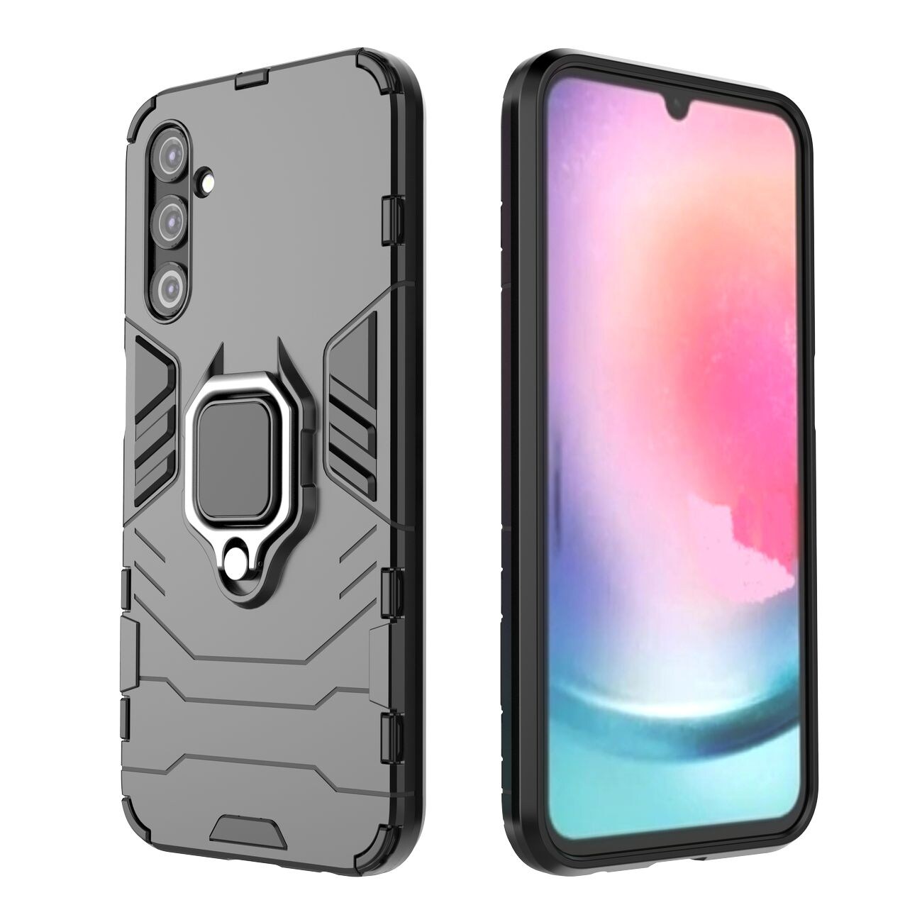 Ring Armor fodral för Samsung Galaxy A24 4G pansarskyddad täckning magnetisk hållare ring svart