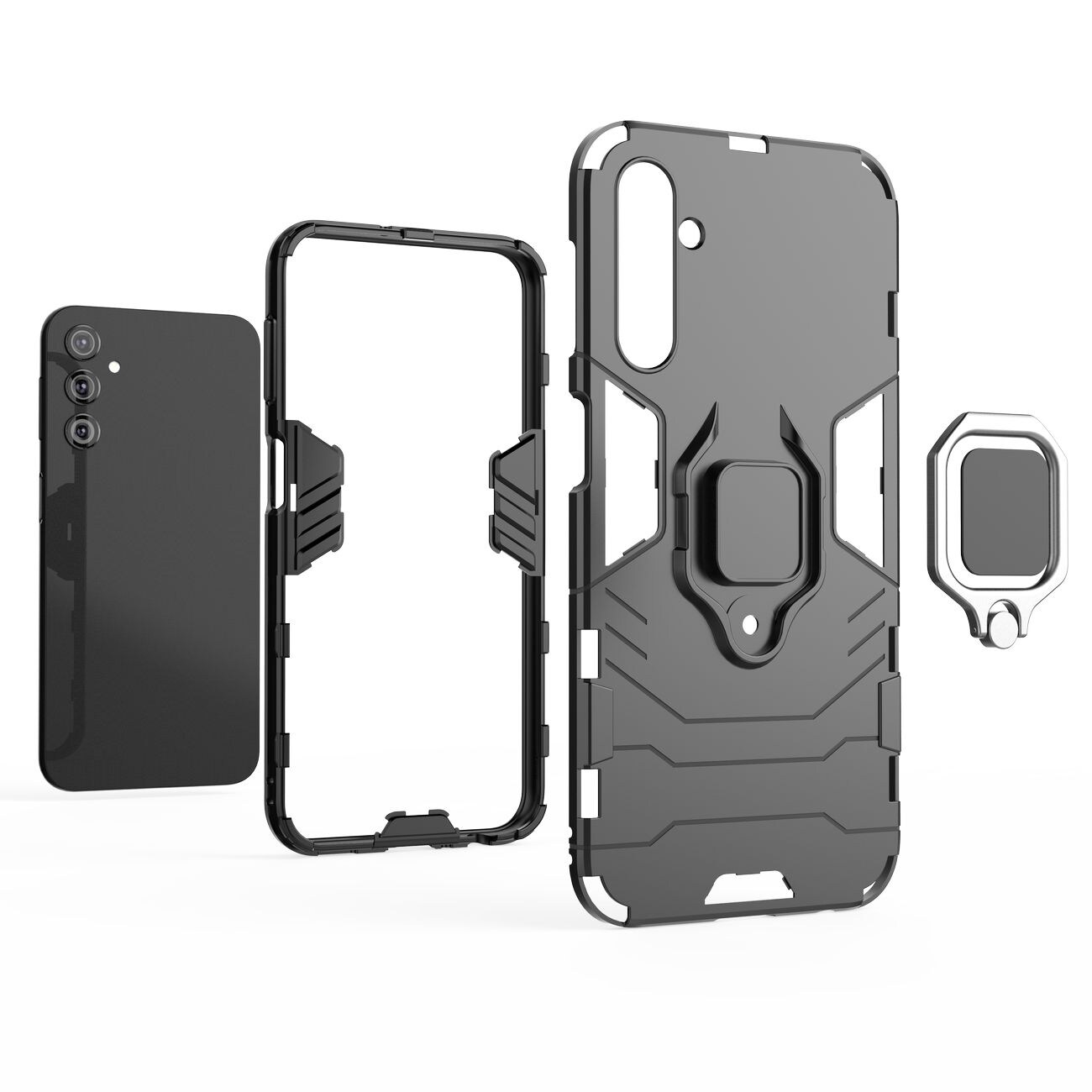 Ring Armor fodral för Samsung Galaxy A24 4G pansarskyddad täckning magnetisk hållare ring svart