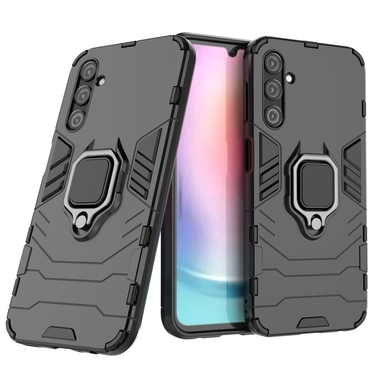 Ring Armor fodral för Samsung Galaxy A24 4G pansarskyddad täckning magnetisk hållare ring svart
