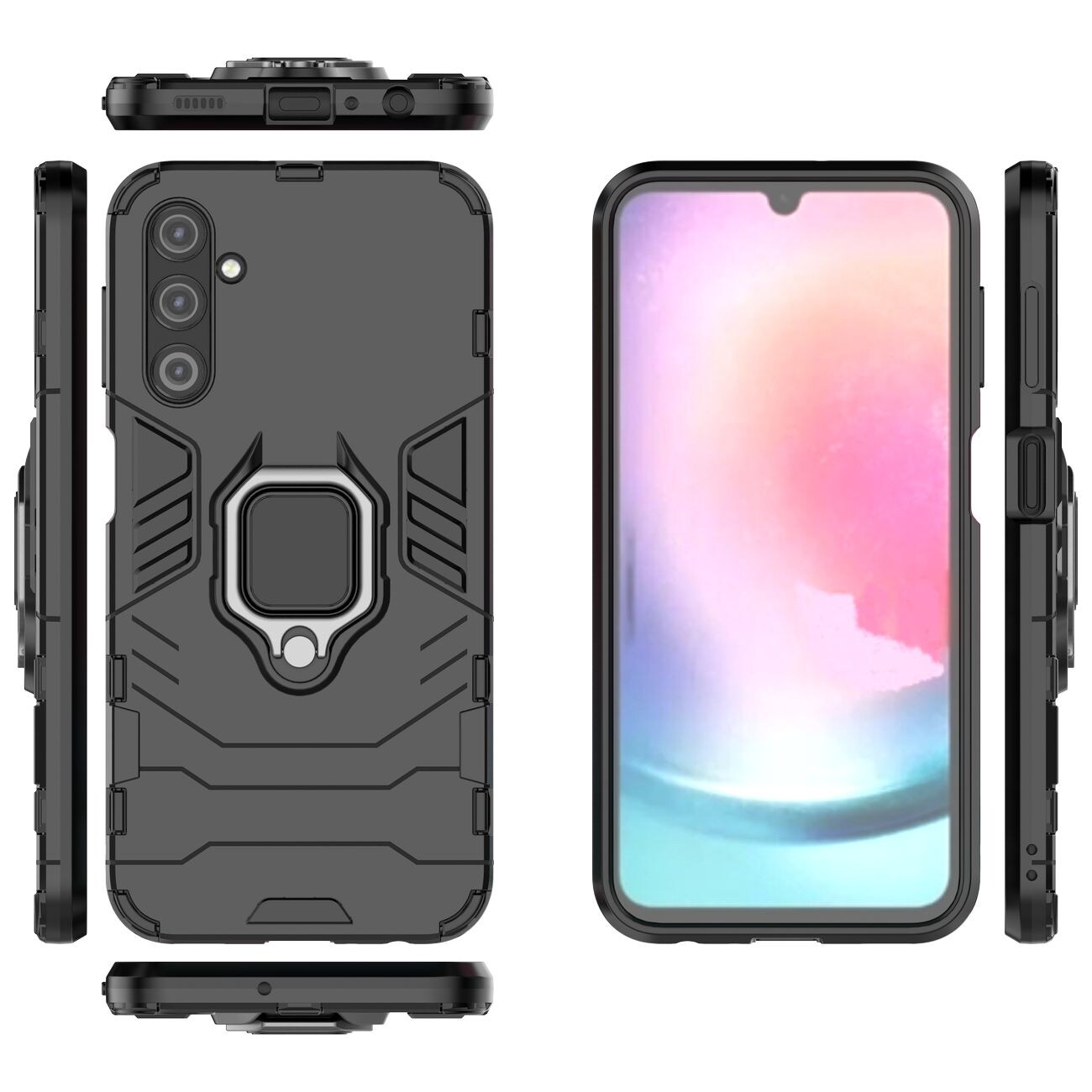 Ring Armor fodral för Samsung Galaxy A24 4G pansarskyddad täckning magnetisk hållare ring svart