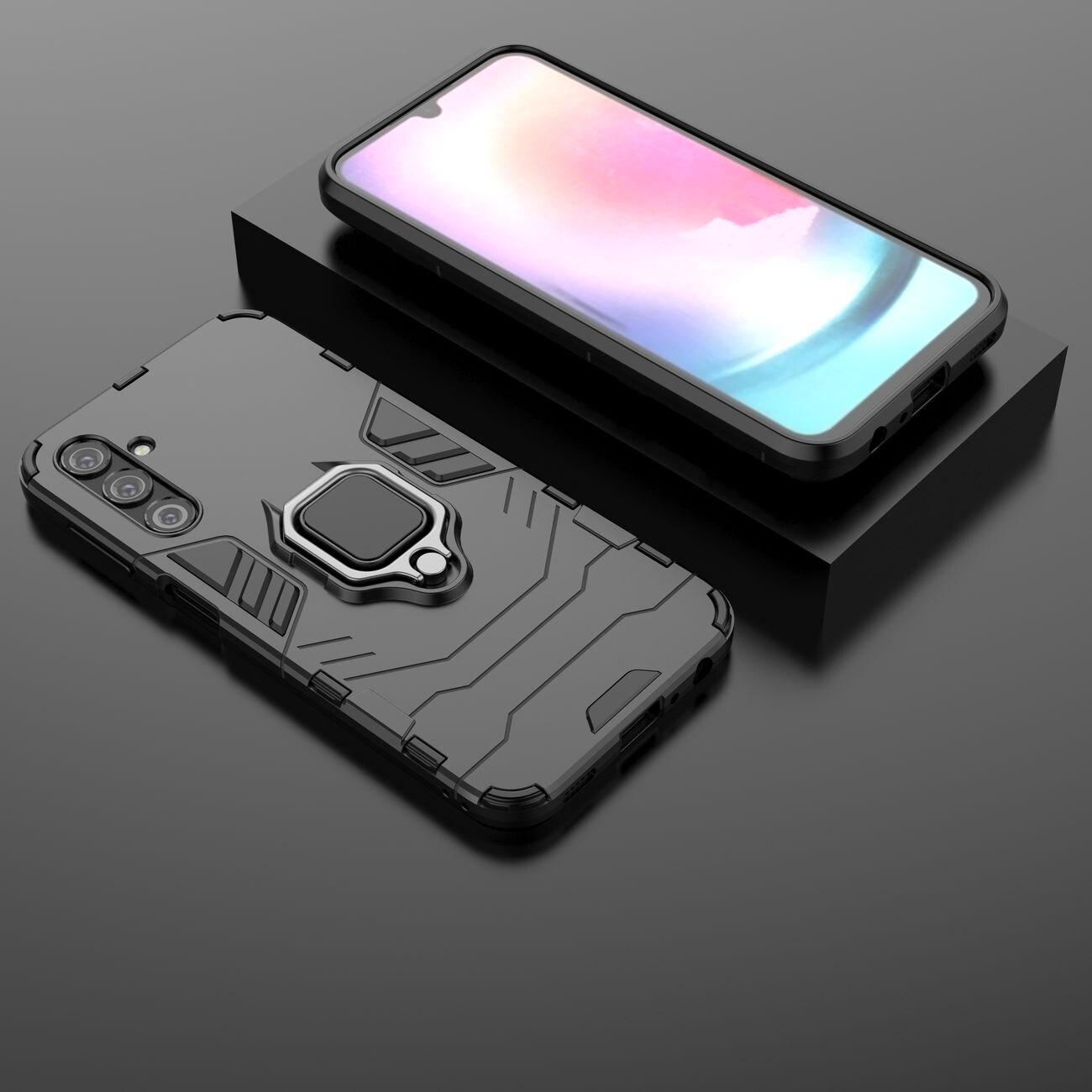 Ring Armor fodral för Samsung Galaxy A24 4G pansarskyddad täckning magnetisk hållare ring svart