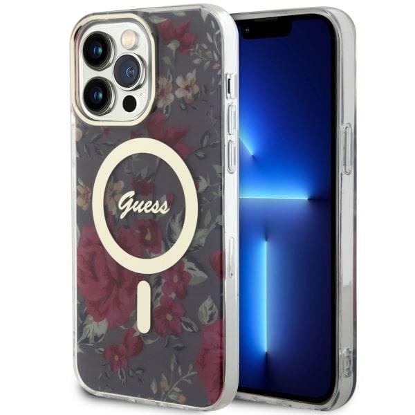 Guess GUHMP14XHCFWSA iPhone 14 Pro Max 6,7" grön/khaki hård väska Flower MagSafe