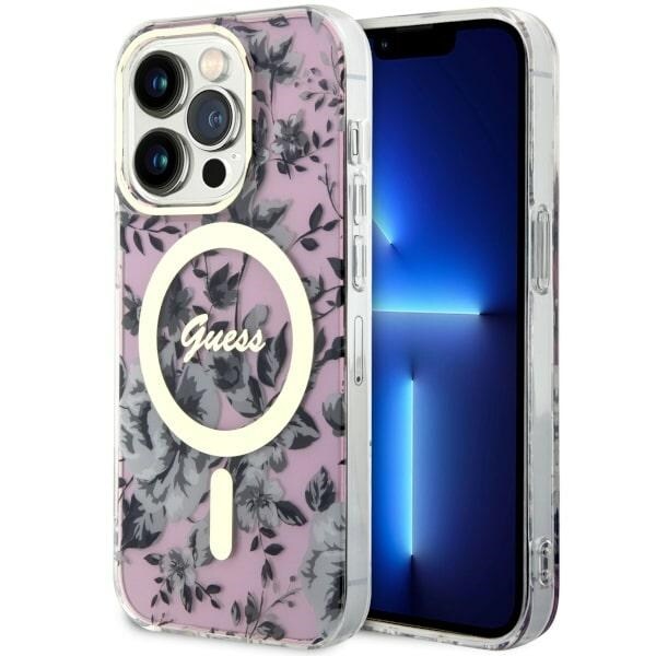 Guess GUHMP14XHCFWSP iPhone 14 Pro Max 6,7" rosa/rosa hårdplastfodral Flower MagSafe