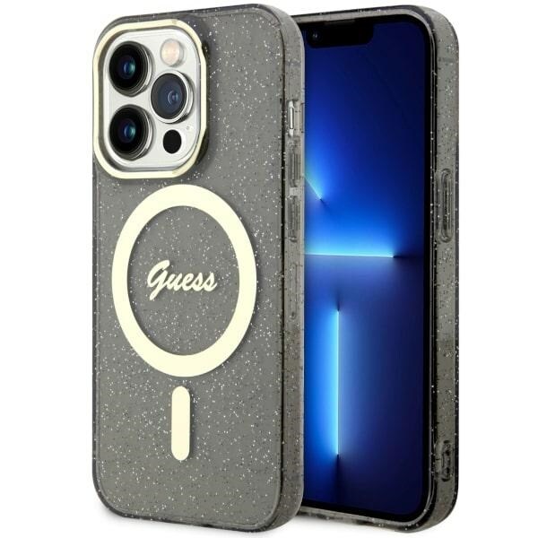 Guess GUHMP14XHCMCGK iPhone 14 Pro Max 6,7" svart/svart hårda fodral Glitter Gold MagSafe