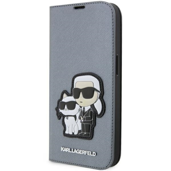 Karl Lagerfeld KLBKP14LSANKCPG iPhone 14 Pro 6.1" Silver Saffiano Case - Karl & Choupette